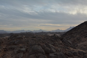 Fantastic Mountain and Rocks In Sahara Desert in North Africa Like a Mars Landscape or Panorama of Other World