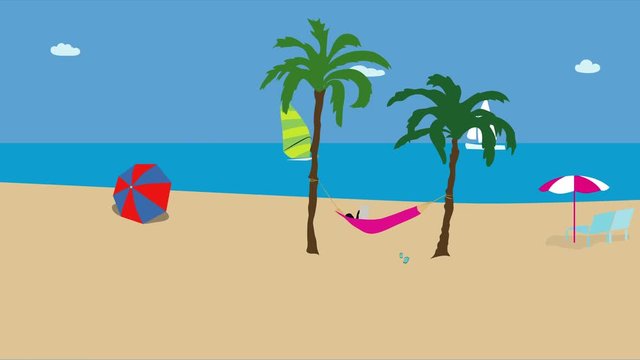 Beach background. Summer vacation by the sea. Animation with concept of holiday and travel.