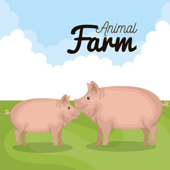 animals farm in the field vector illustration design