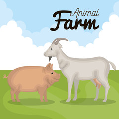 animals farm in the field vector illustration design