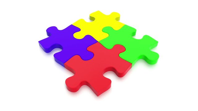 3D rendered  video of a Jigsaw Puzzle solving in as concept, depicting teamwork and connection