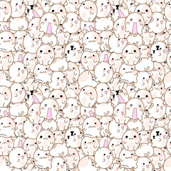 Pattern of cats with different emotions handmade. Cute emoticon