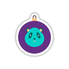 Vector illustration in paper sticker style Christmas ball with panda face