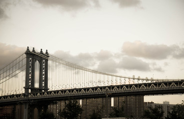 Fototapeta na wymiar Manhattan bridge, buildings in vintage style, New York