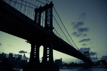 Manhattan bridge in silhouette in vintage color style