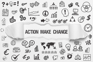 Action make change / weißes Papier mit Symbole