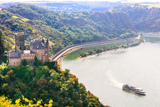 Romantic Rhine valley with beautiful medieval castles. Germany