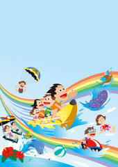 Fototapeta premium ファミリー旅行、家族旅行、家族で海水浴