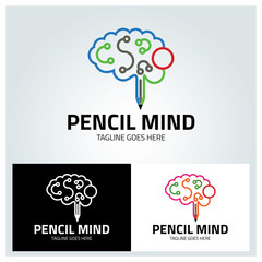 Pencil mind logo design template, Vector illustration