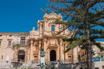 The facade of the church of St. Dominic - a magnificent specimen Sicilian Baroque in Noto, Sicily
