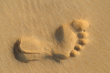 imprint of human feet on sandy beach