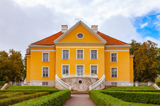 Front view of beautiful and rich Palmse Manor in Estonia, popular destination for tourists