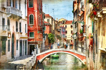 Fototapete Rund Venedig. Kunstwerk im Malstil © Freesurf