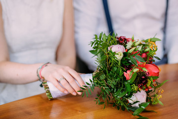 Flowers wedding bride rings bouquet