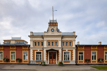 Fototapeta na wymiar View of old vintage railway station in Haapsalu, Estonia