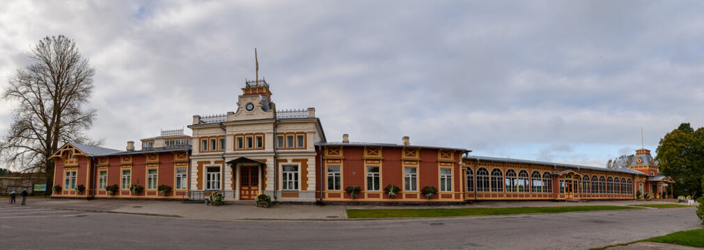 Panoramic view of old vintage railway station in Haapsalu, Estonia