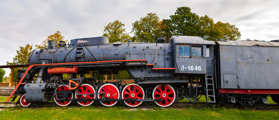 HAAPSALU, ESTONIA - 01 OKT 2016. Retro steam cocomotive at the Haapsalu railway station