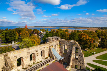 Obraz premium Panoramic view of ruins of the medieval episcopal castle of Haapsalu, Estonia