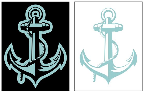 Vector Nautical Anchor isolated on black and white