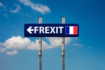 two road signs, french elections (frexit)and european union