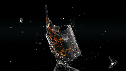 Fallen shattered glass of whiskey SUPER HIGH RES
