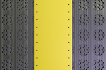 Rectangular colored plate with rivets on circular grille backgro