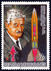 Postage stamp Guinea 1985 Hermann J. Oberth, Scientist