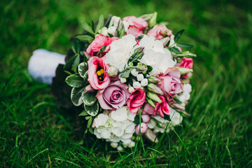 Flowers wedding bride rings bouquet