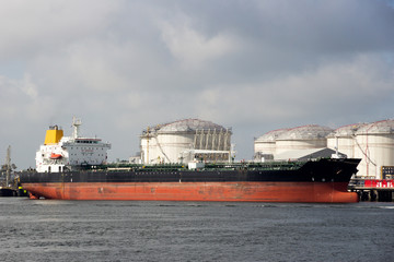 Port oil terminal with tanker moored