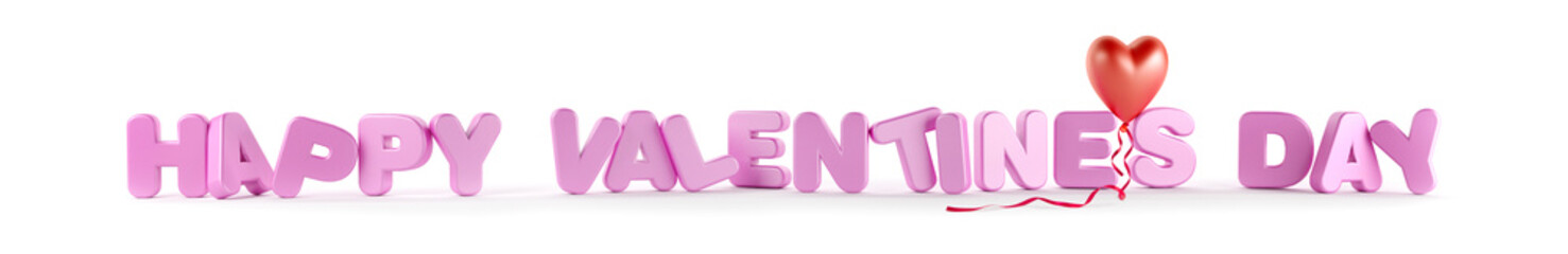Happy Valentine's Day 3D text with balloon. Illustration isolated on white background
