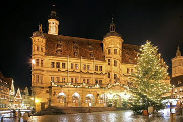 Naklejka premium Weihnachtliches Rothenburg ob der Tauber, Franken, Bayern, Deutschland, Europa