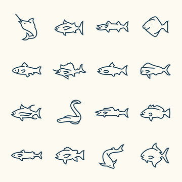 Fish line icon set