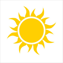 Yellow sun icon isolated on white background. Modern simple flat sunlight, sign. Trendy vector summer symbol for website design, web button, mobile app. Logo illustration - 134879824