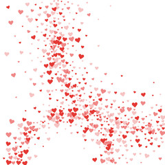 Red hearts confetti. Abstract circles on white valentine background. Vector illustration.
