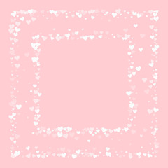White hearts confetti. Square chaotic frame on pale_pink valentine background. Vector illustration.