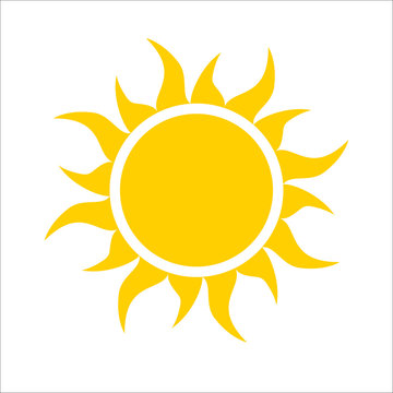 Yellow sun icon isolated on white background. Modern simple flat sunlight, sign. Trendy vector summer symbol for website design, web button, mobile app. Logo illustration