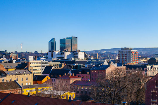 Oslo, Norway. Aerial view of city from the Akershus fort