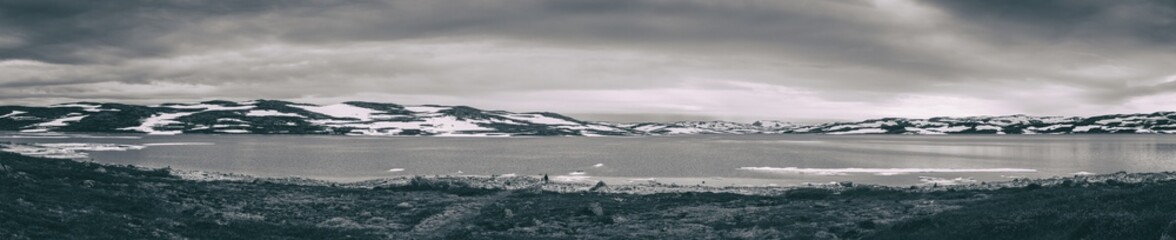 Panoramic Shot Of Mountain And Lake, Norway - Black And White