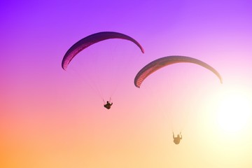 Paragliding on the sunset
