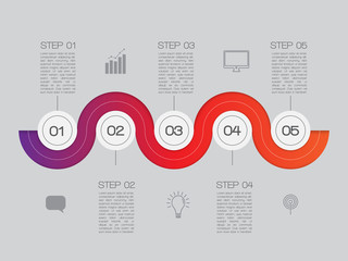 Steps One, Two, Three, Four, Five. Inforgraphics Illustration with Technology Symbols. Progress Design for Presentations.