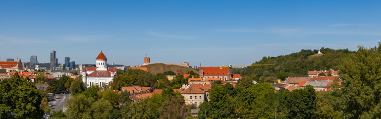 Fototapeta na wymiar Panoramic cityscape of Vilnius old town and Gediminas hill, Lithuania