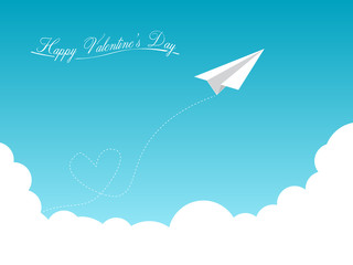 Happy Valentine's Day Minimal Flying Airplane Design Vector Background