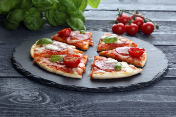 Hot true PEPPERONI ITALIAN PIZZA with salami and cheese. TOP VIE