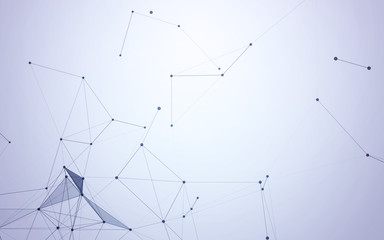 Abstract Polygonal White Background with Dark Blue Low Poly Connecting Dots and Lines - Connection Structure - Futuristic HUD Design