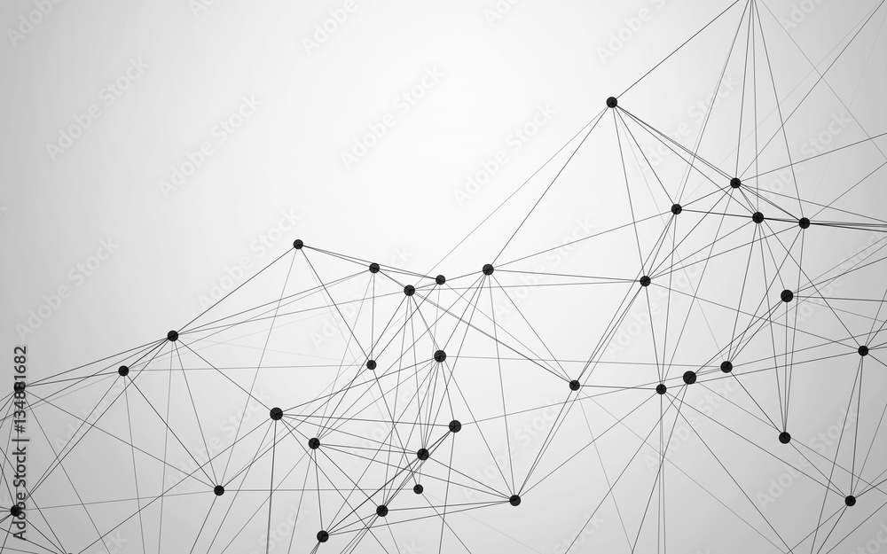 Poster black and white abstract polygonal background with low poly connecting dots and lines - futuristic h