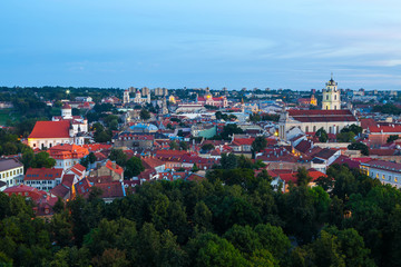 Vilnius summer panorama of Old town from Gediminas Castle Tower