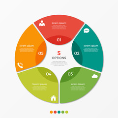 Circle chart infographic template with 5 options  for presentations, advertising, layouts, annual reports