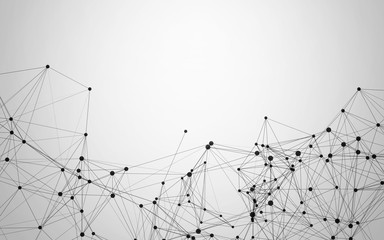 Black and White Abstract Polygonal Background with Low Poly Connecting Dots and Lines - Futuristic HUD Background