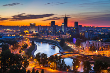 View on the night business city of Vilnius and river