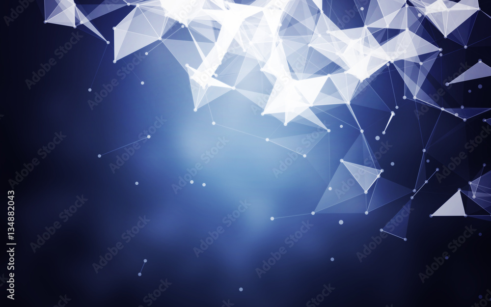 Poster abstract polygonal space blue background with low poly connecting dots and lines - futuristic hud ba